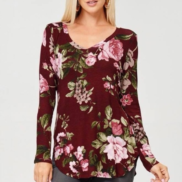 NWT Burgundy Wine Floral Top - Picture 1 of 3
